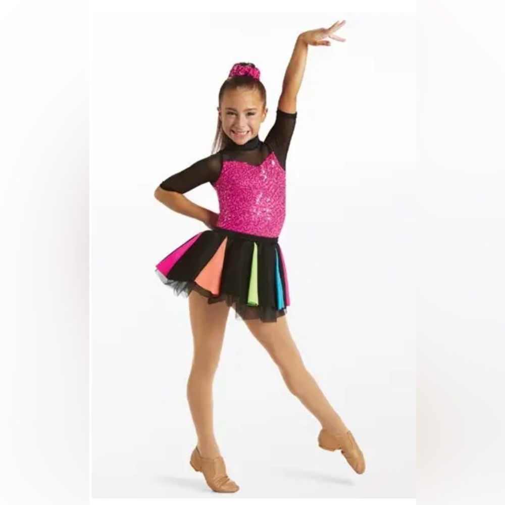 Sparkling Pink and Black Kids Dance Costume